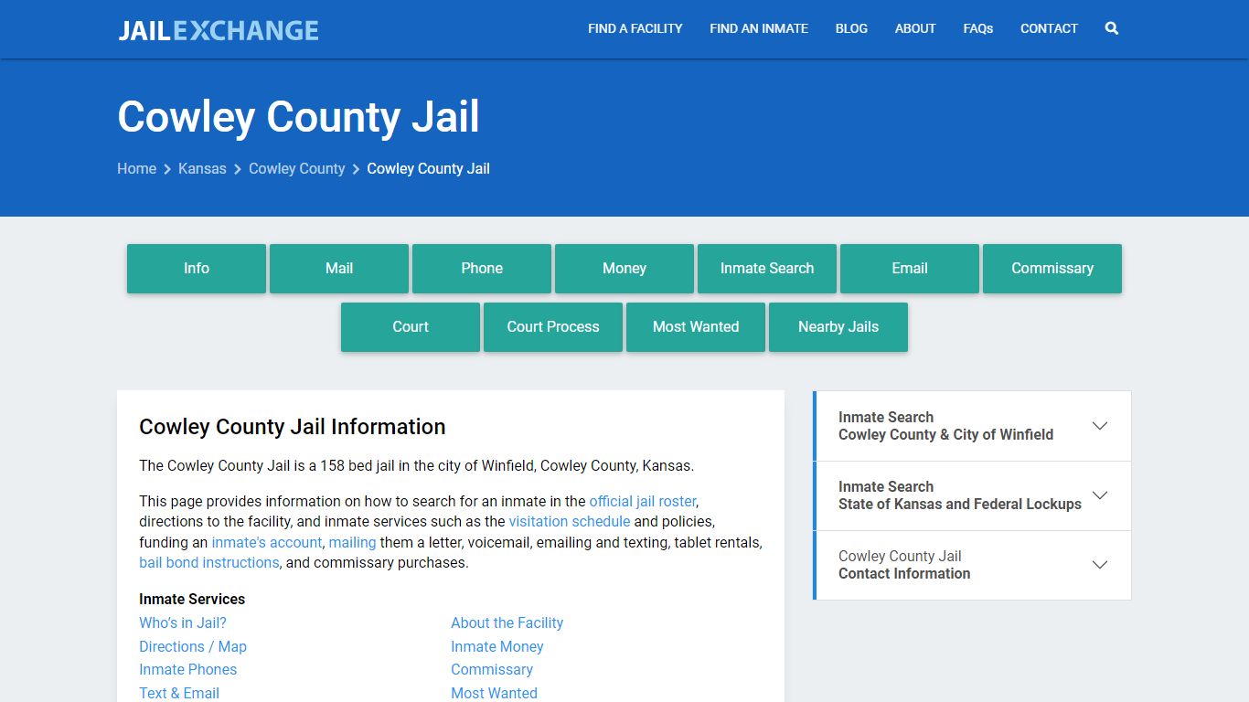 Cowley County Jail, KS Inmate Search, Information