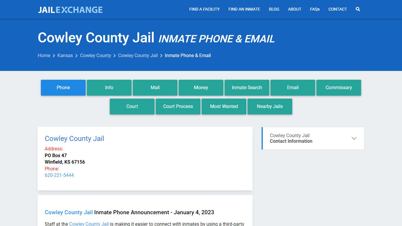 Inmate Phone - Cowley County Jail, KS - Jail Exchange