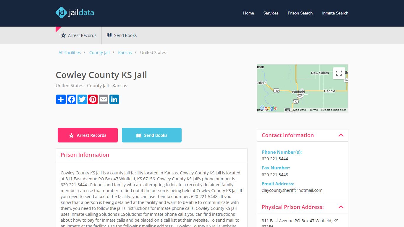 Cowley County KS Jail Inmate Search and Prisoner Info - Jaildata.com